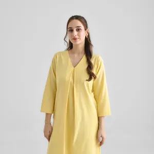 Mango Yellow Linen Cotton Kurta with Inverted Pleat Detail