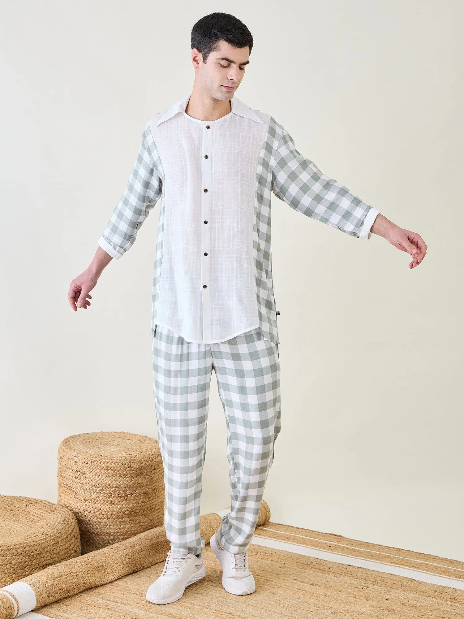 Mens Sage Checks Co-ord Set