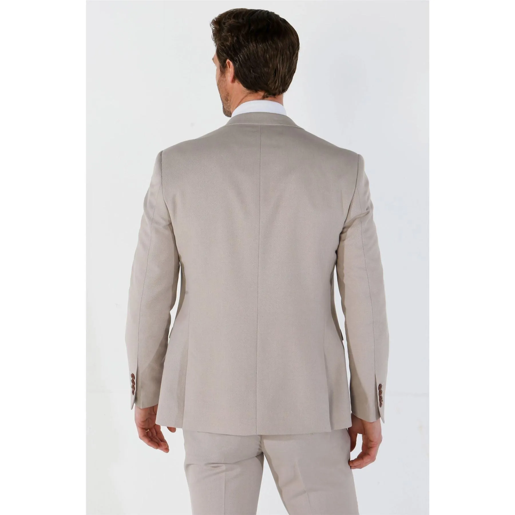 Men's Suit 3 Piece Beige Classic Birdseye Summer Wedding