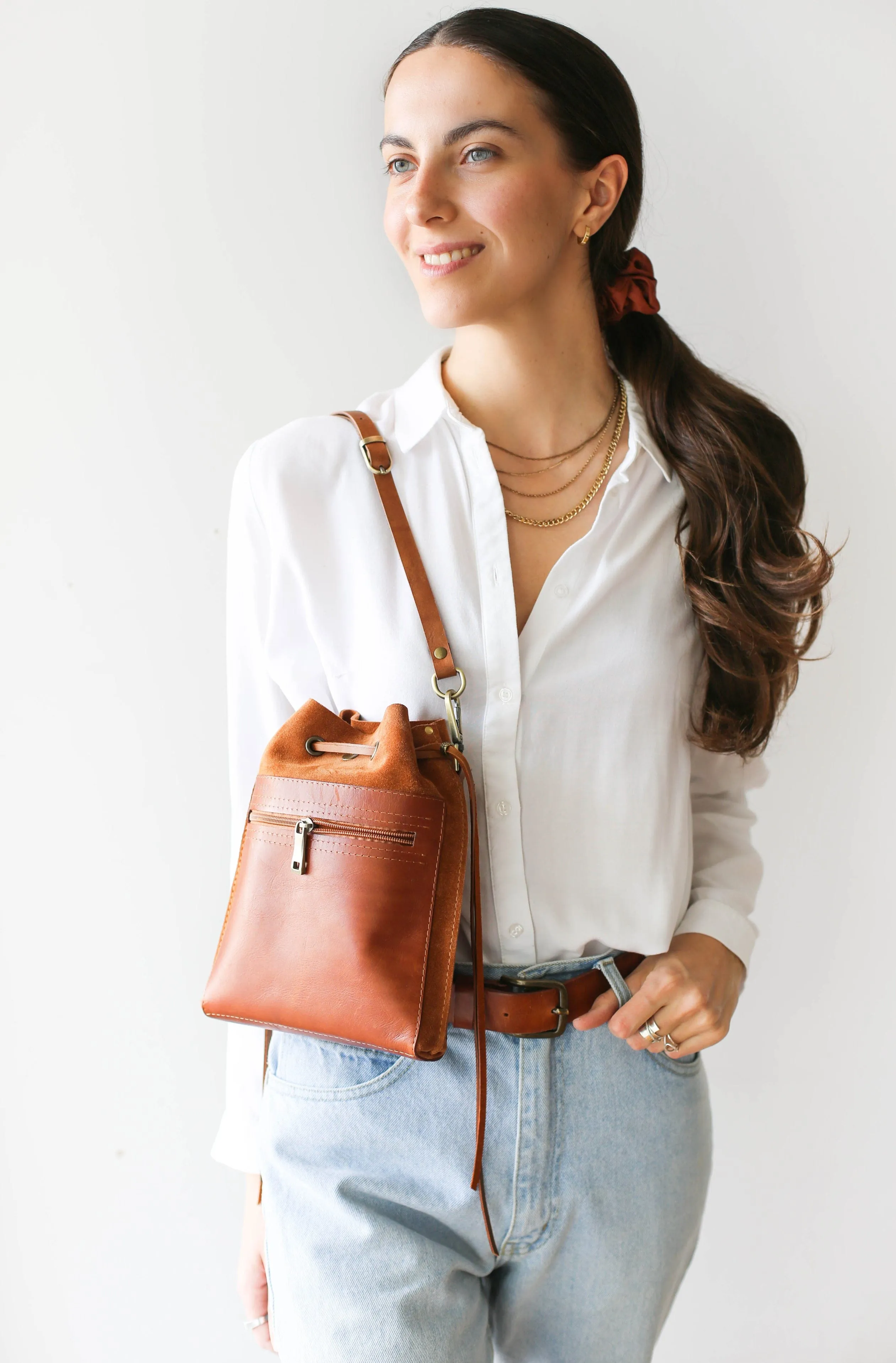 Mini Brown Suede Bag - Leather Cross Body Purse