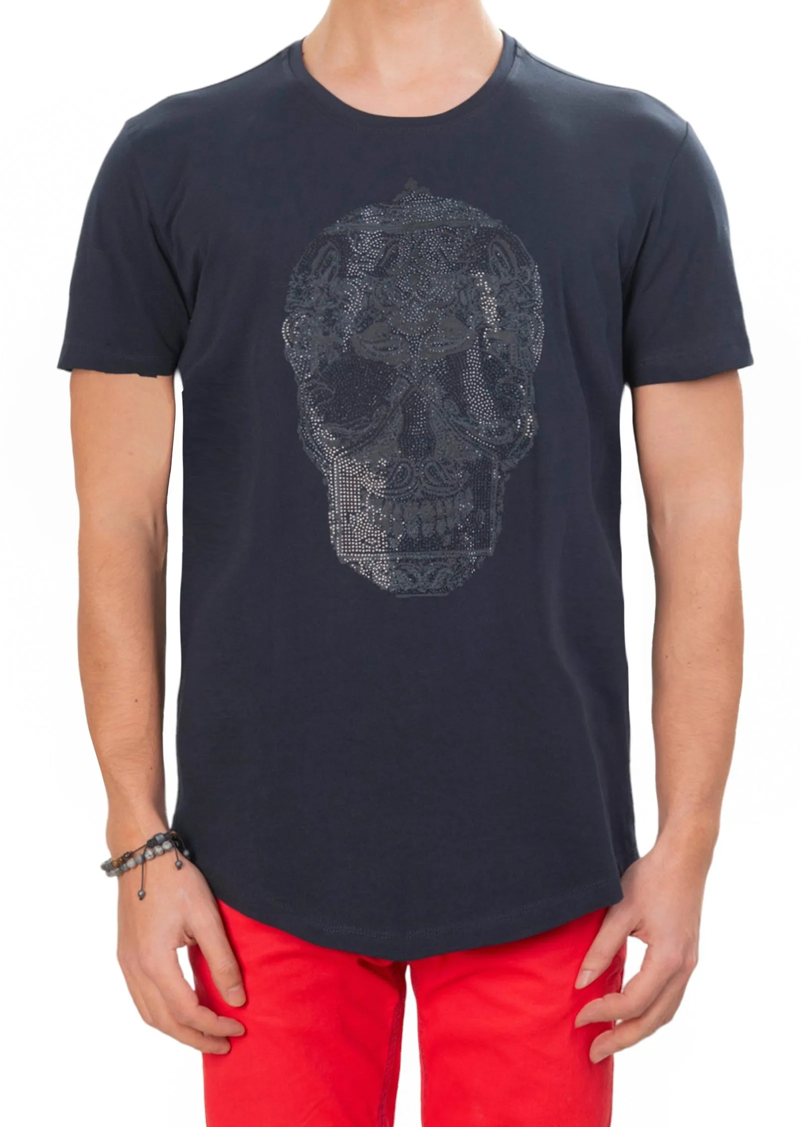 Navy Bandana Skull Rhinestone Tee