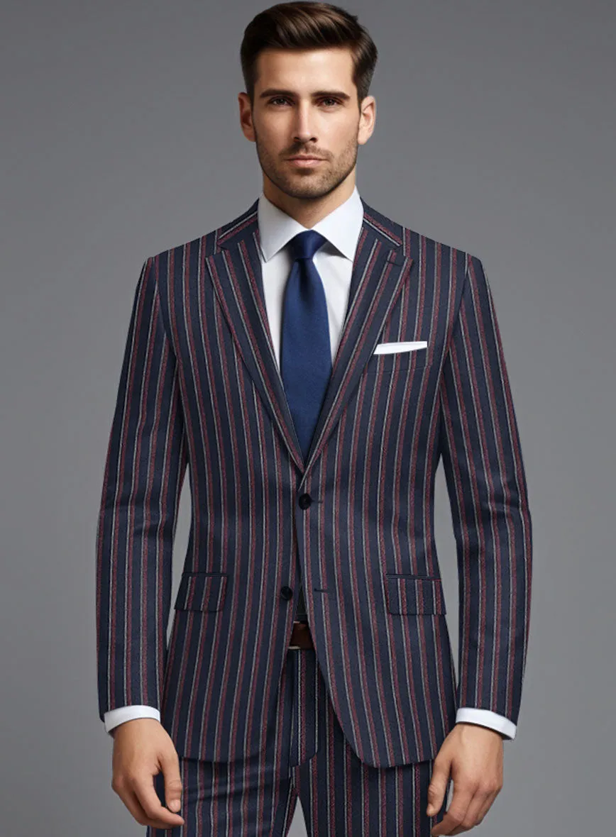 Noble Beatrily Blue Stripe Wool Silk Linen Suit