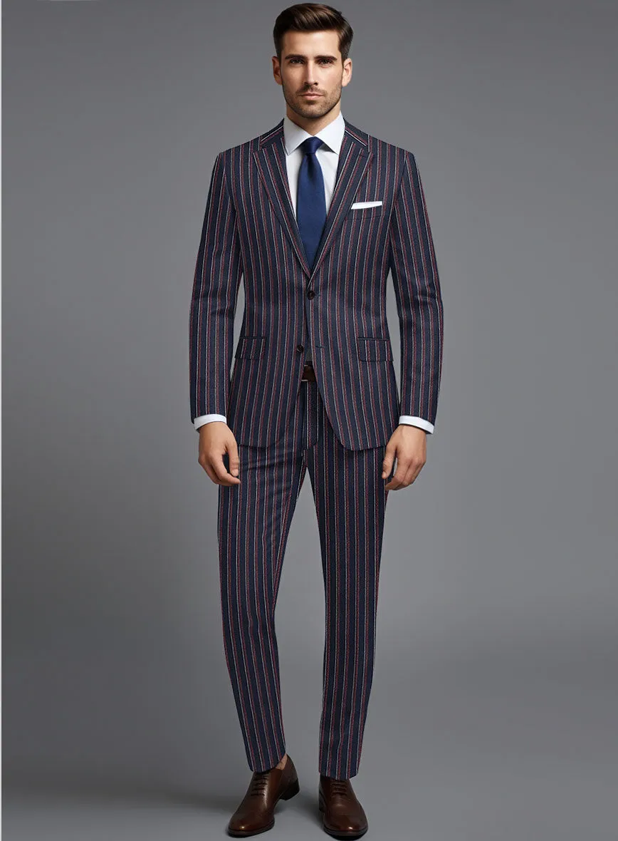 Noble Beatrily Blue Stripe Wool Silk Linen Suit