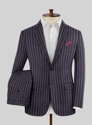 Noble Beatrily Blue Stripe Wool Silk Linen Suit