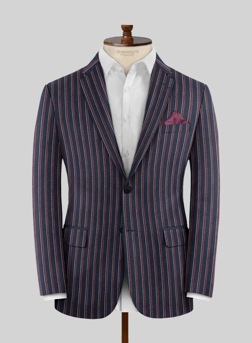 Noble Beatrily Blue Stripe Wool Silk Linen Suit