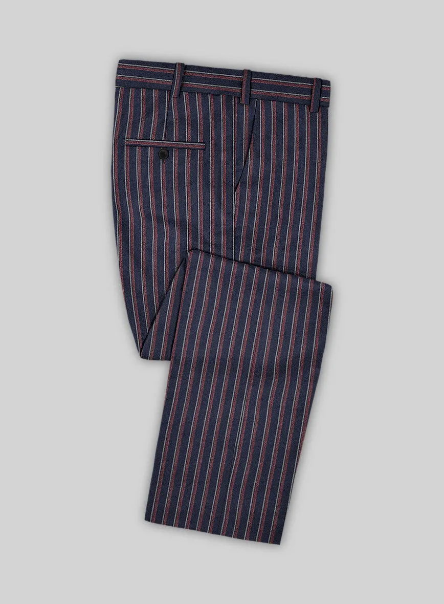 Noble Beatrily Blue Stripe Wool Silk Linen Suit