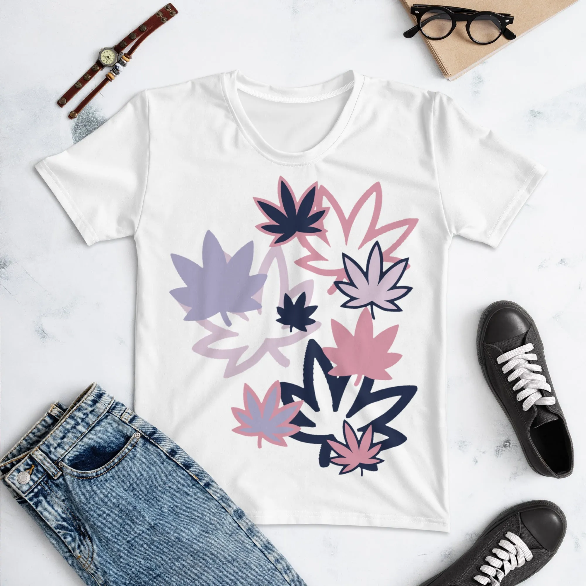 Pink, navy, lavender leaf Women's T-shirt