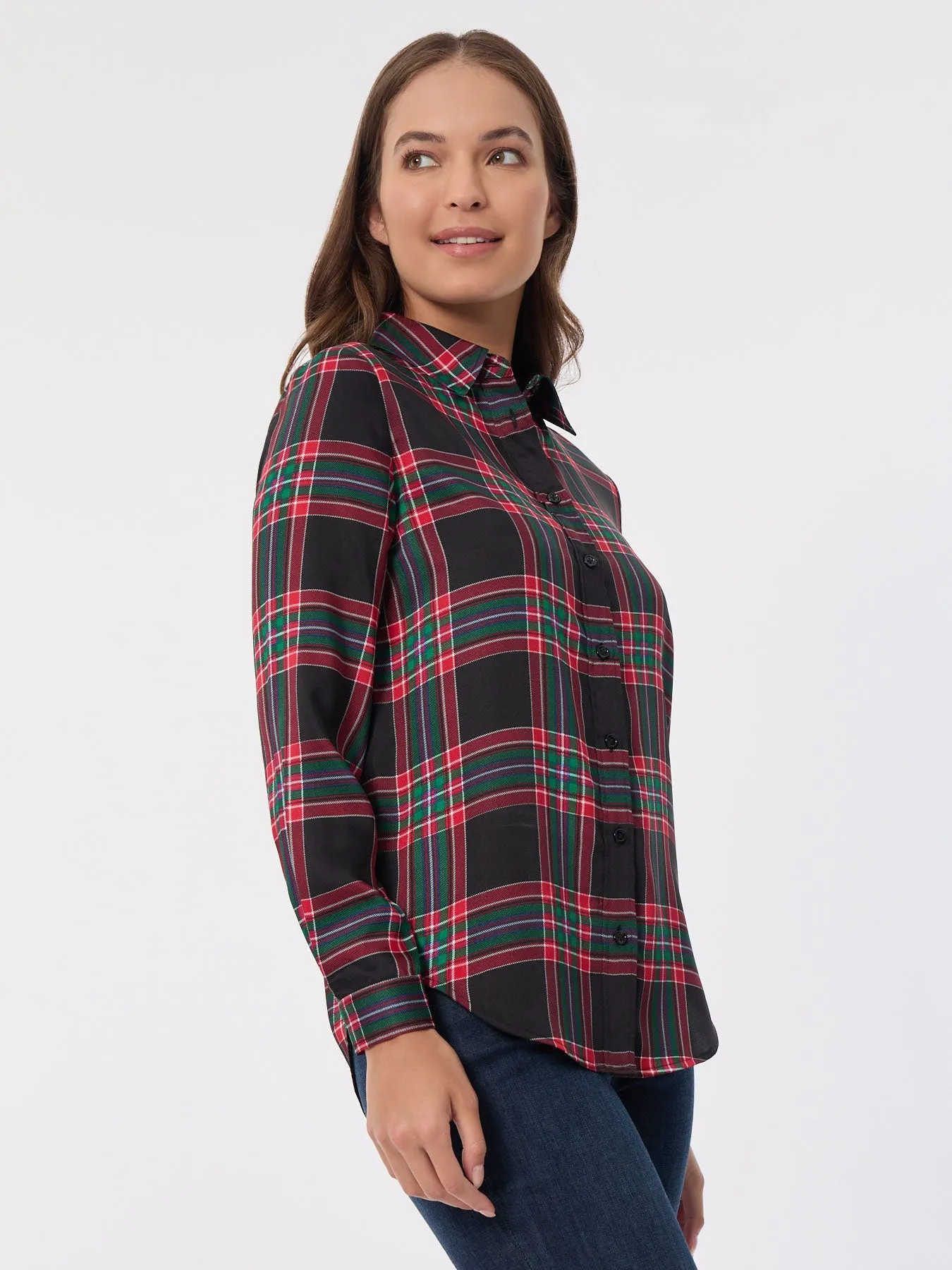 Plaid Button Front Collared Shirt