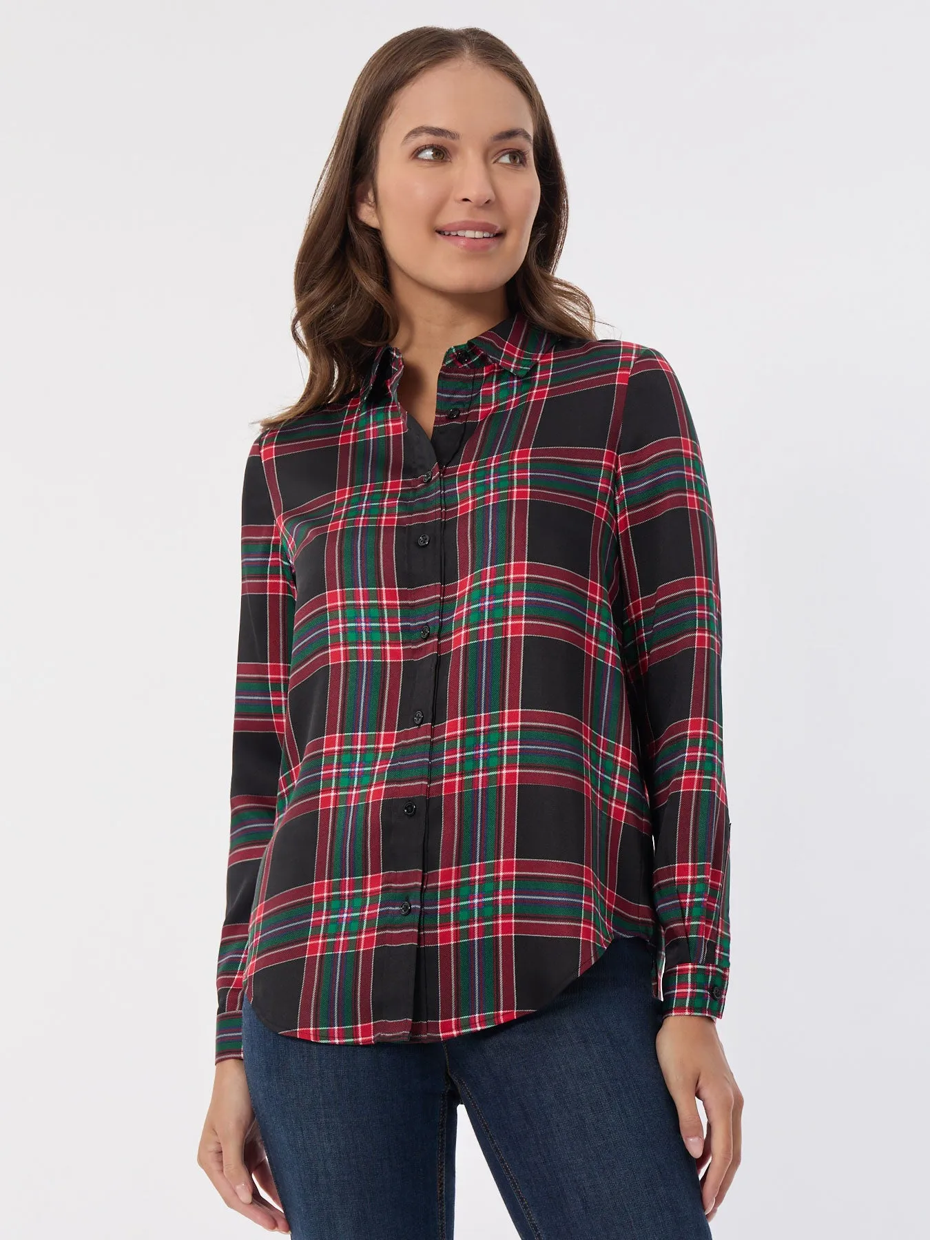 Plaid Button Front Collared Shirt