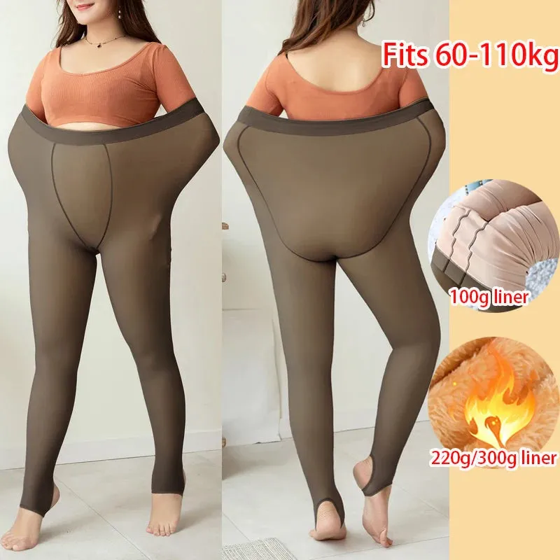 Plus Size Women's Winter Tights Thermo Pantyhose Insulated Tights Fleece Lined Sock Pants Thermal Stockings Woman Warm Legging