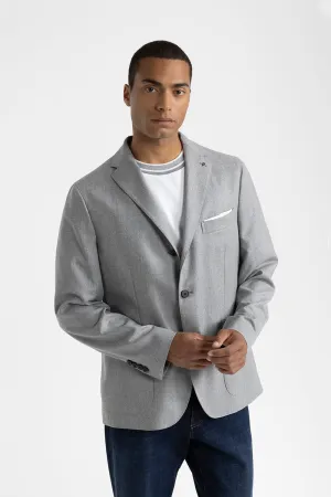 Pure new wool flannel single-breasted blazer