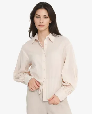 Rareism Women Molfetta Light Off White Bishop Sleeve Collared Neck Plain Shirt