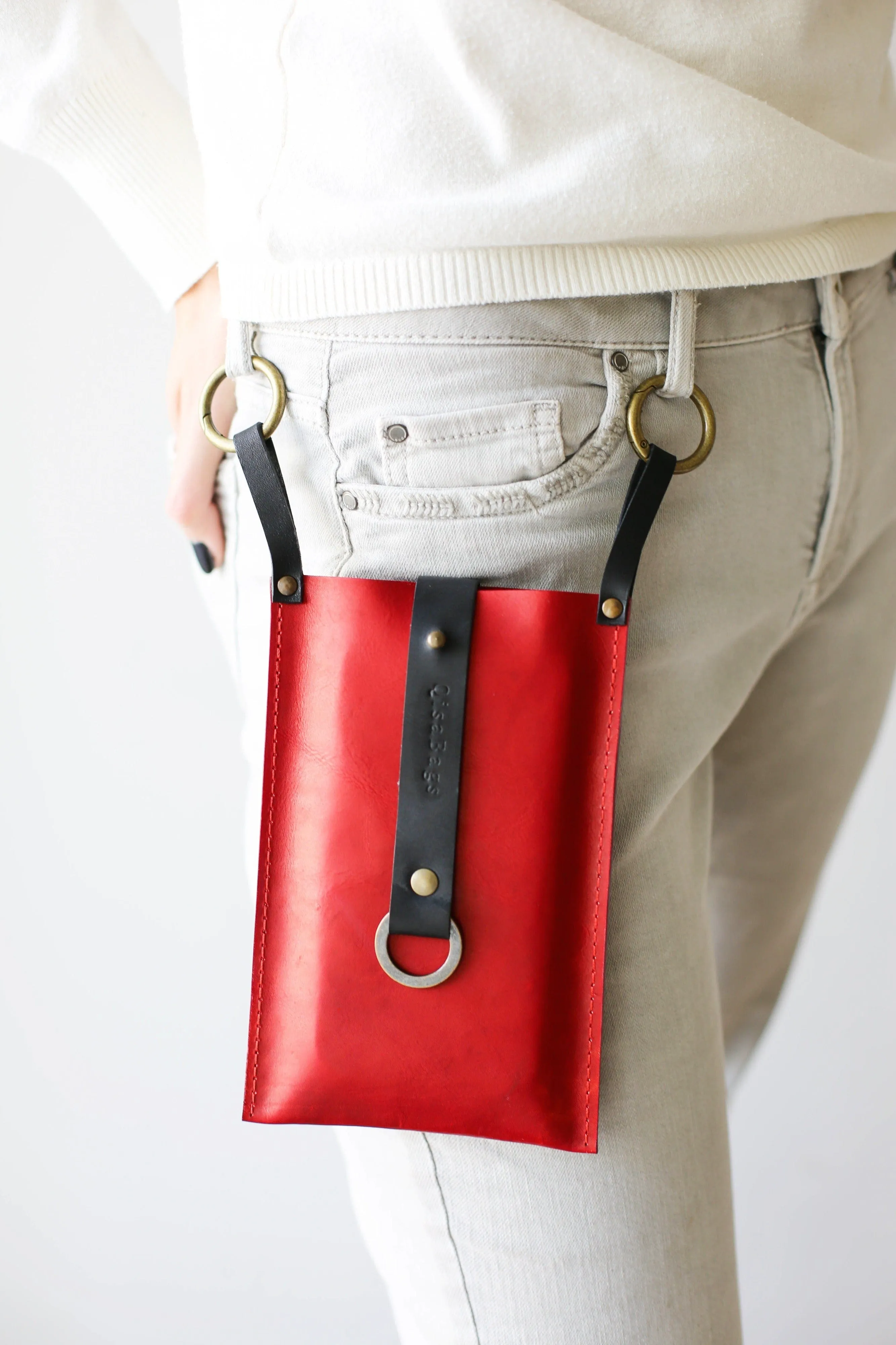 Red & Black Leather Phone Bag