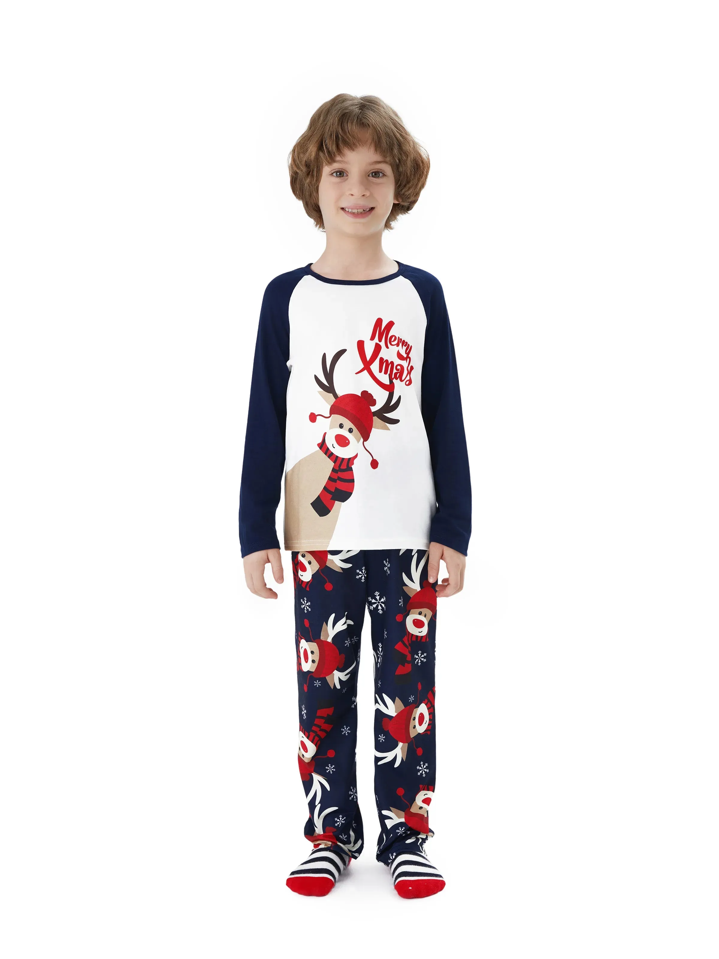 Reindeer Graphic Printed With Raglan Sleeves Family Matching Set