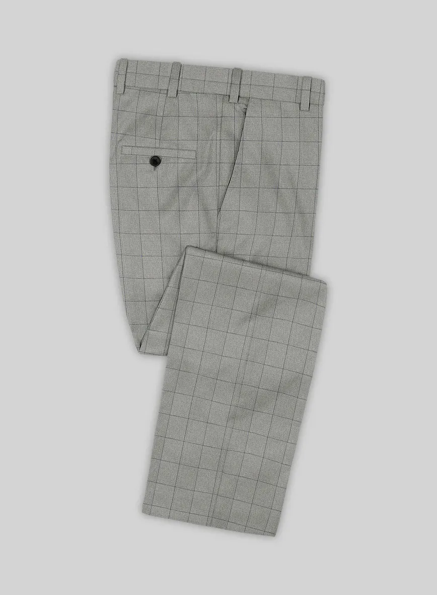 Scabal Londoner Windowpane Light Gray Wool Pants