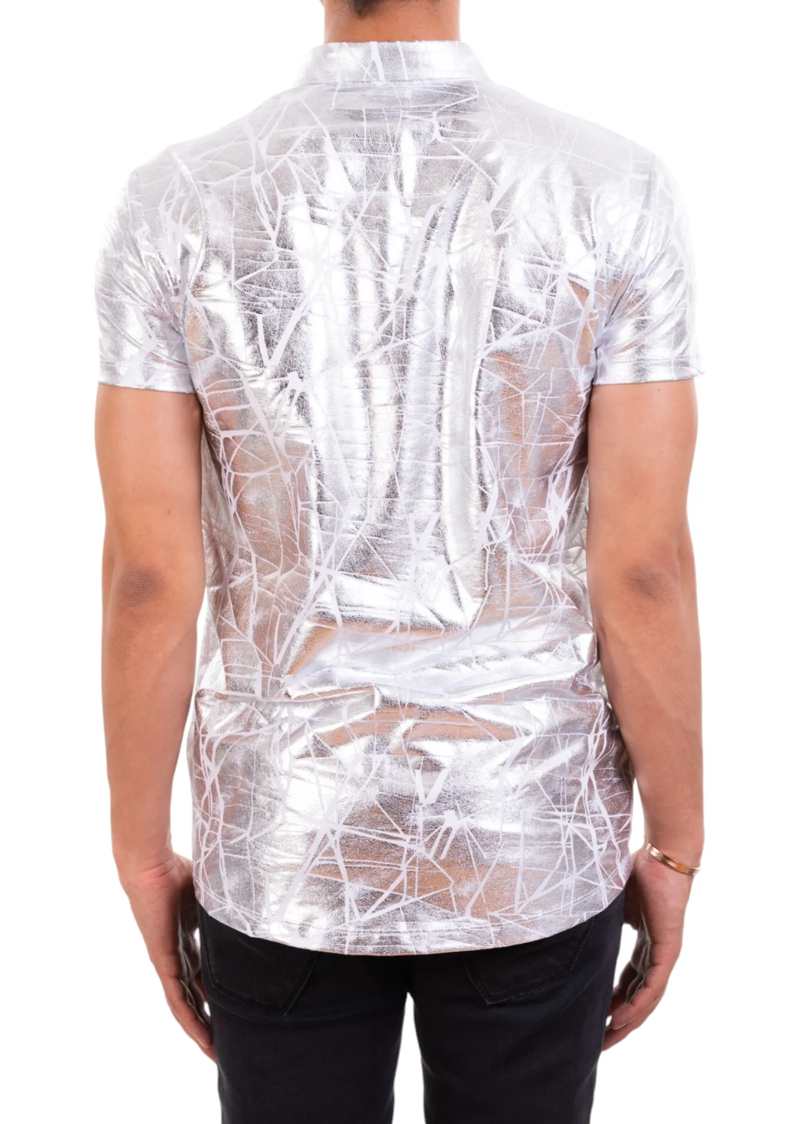 Silver Foiled "Mirror" Knit Polo