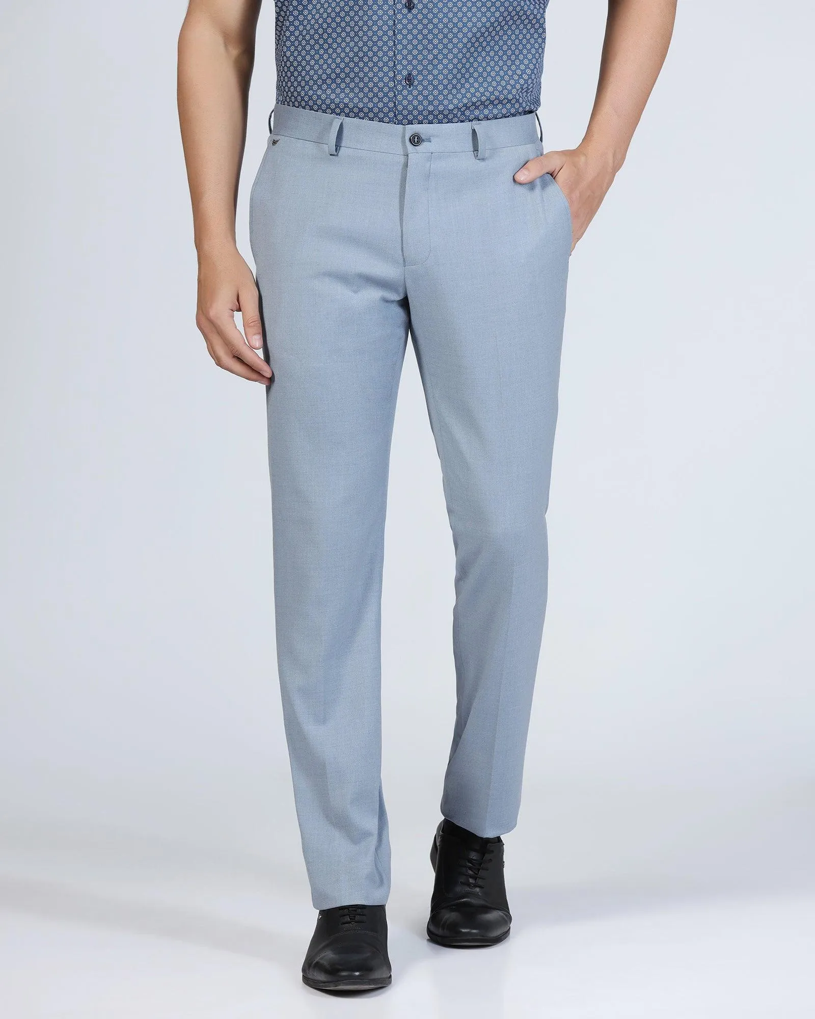 Slim Comfort B-95 Formal Light Blue Solid Trouser - Eldorado