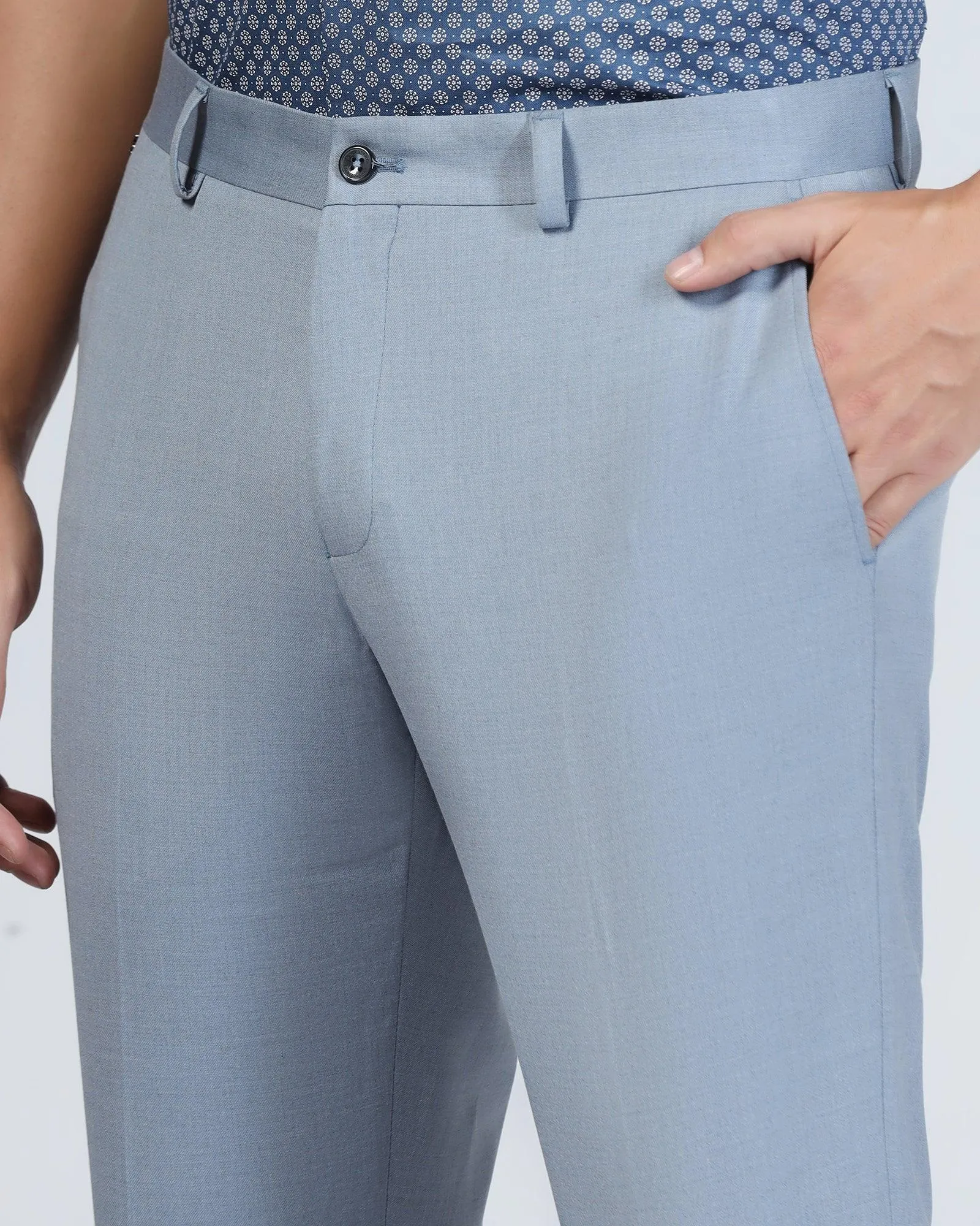 Slim Comfort B-95 Formal Light Blue Solid Trouser - Eldorado