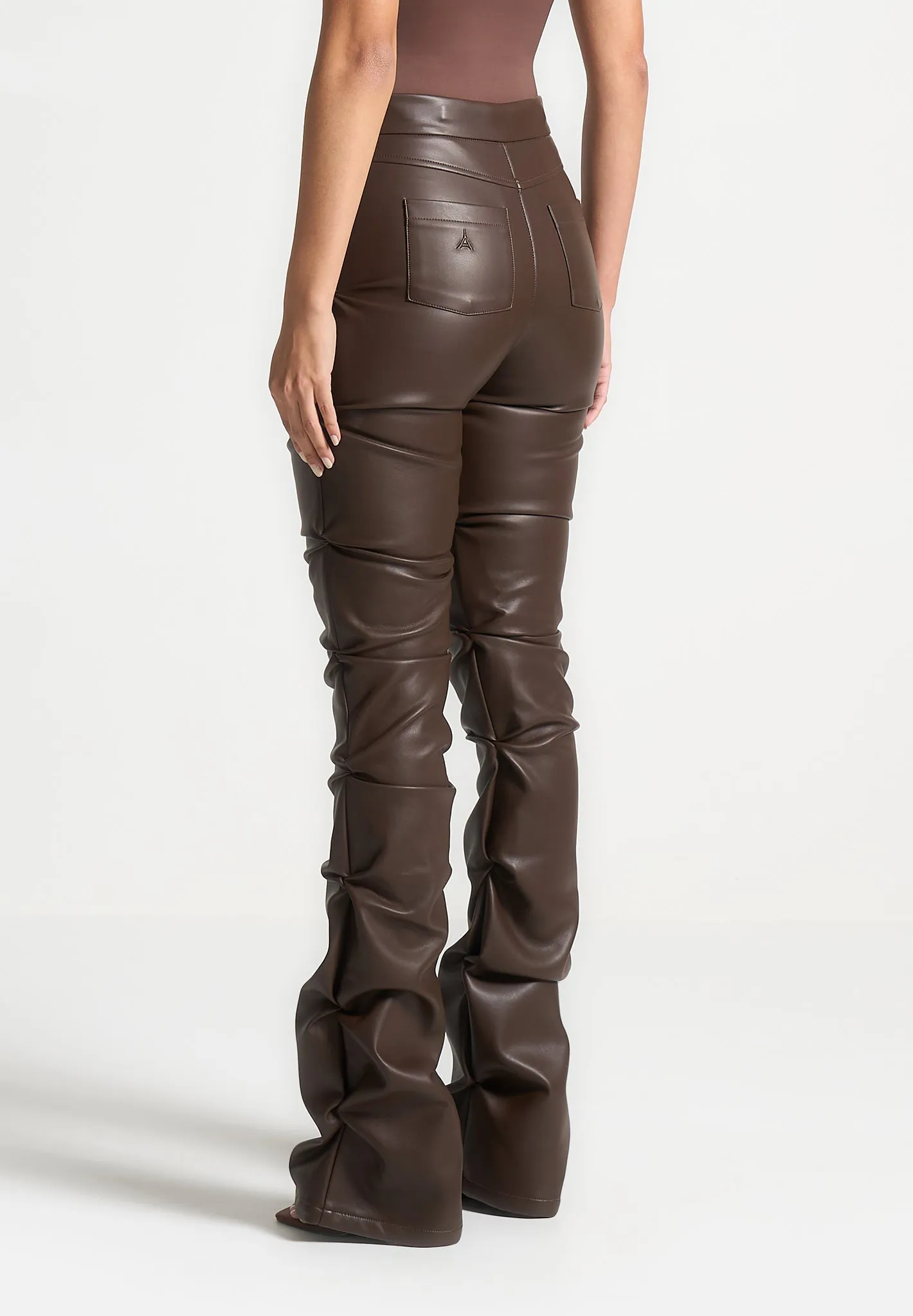 Tacked Leather Flared Trousers - Brown