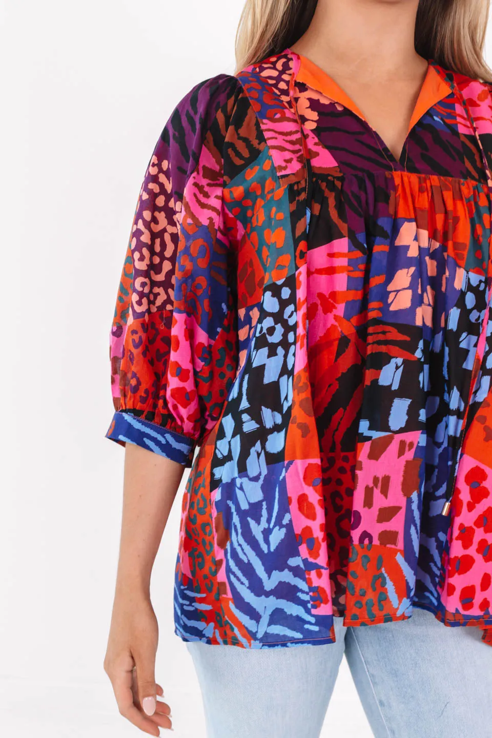 The Jade Puff Sleeve Tunic - Multi