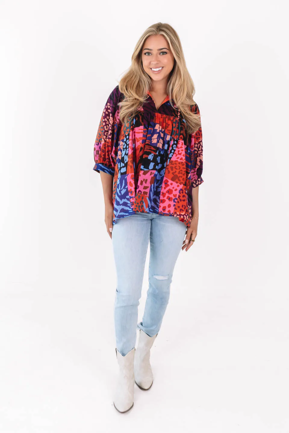 The Jade Puff Sleeve Tunic - Multi