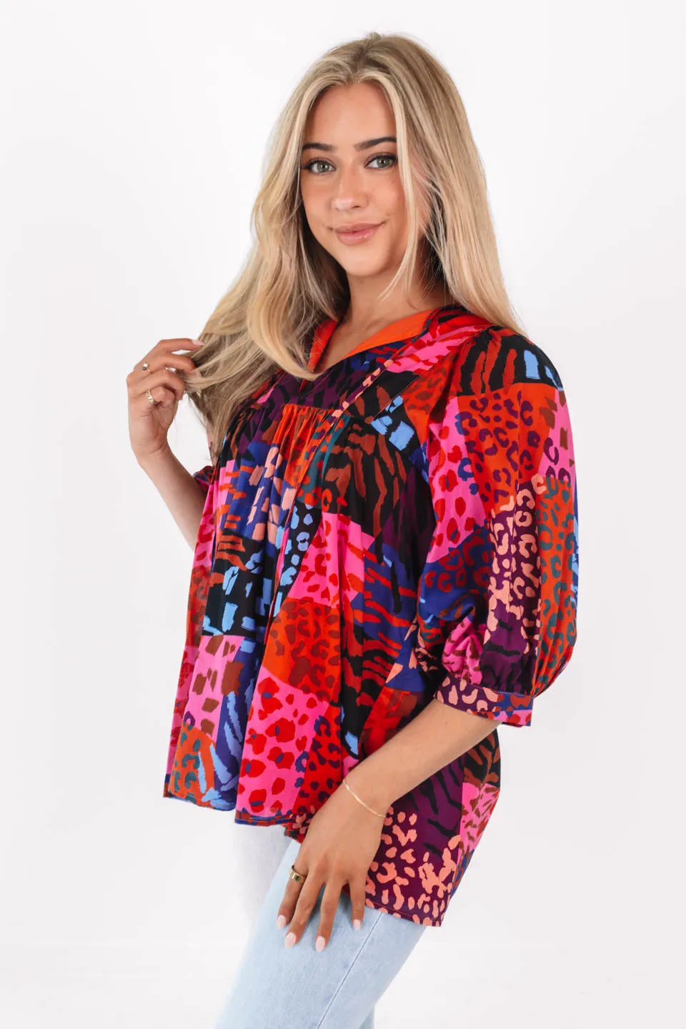 The Jade Puff Sleeve Tunic - Multi