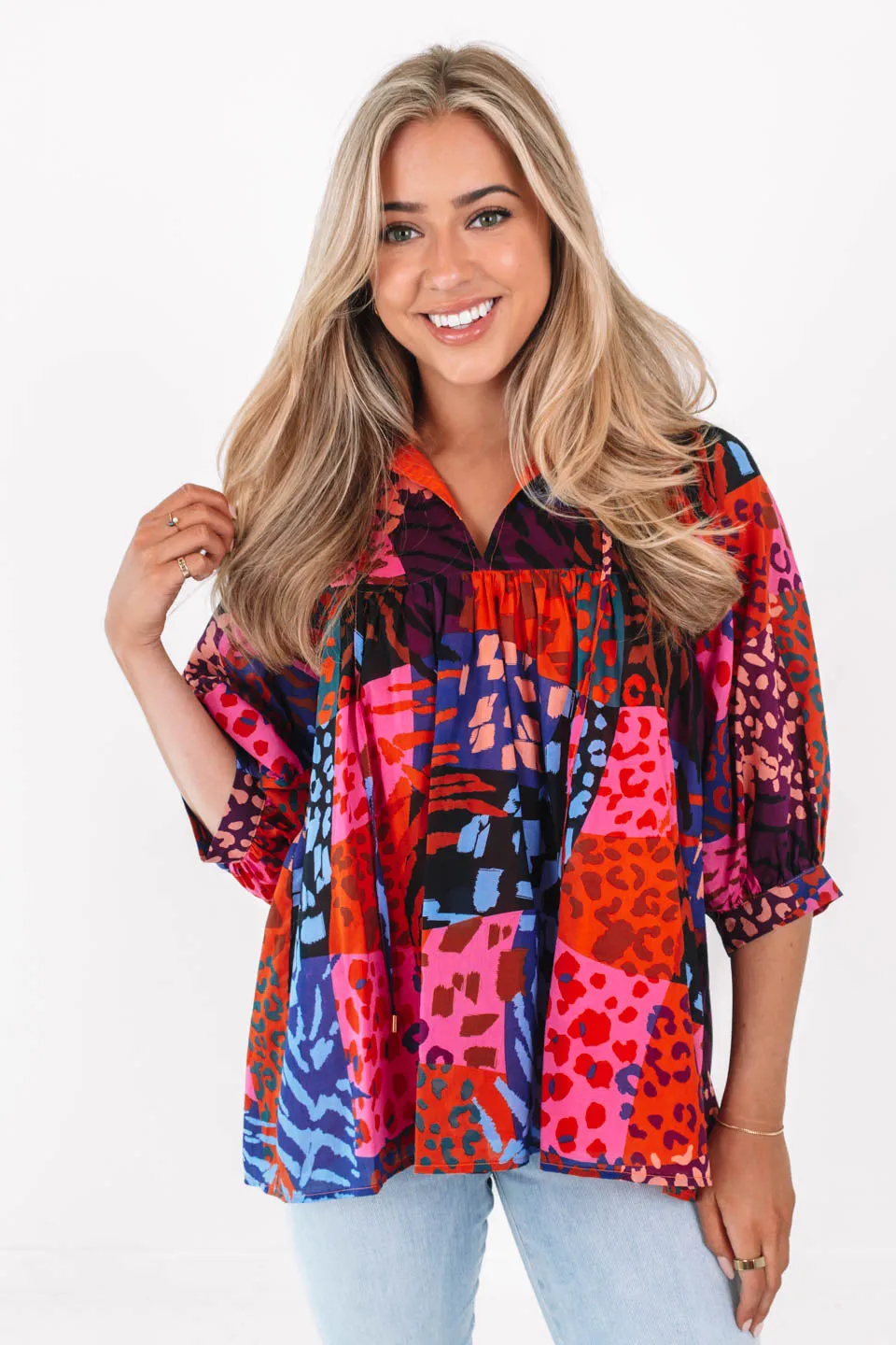 The Jade Puff Sleeve Tunic - Multi