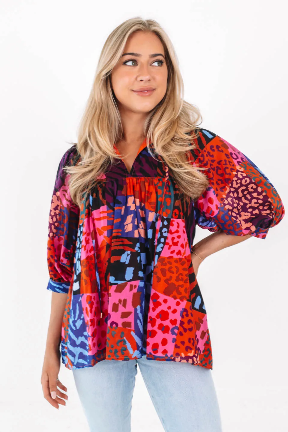 The Jade Puff Sleeve Tunic - Multi