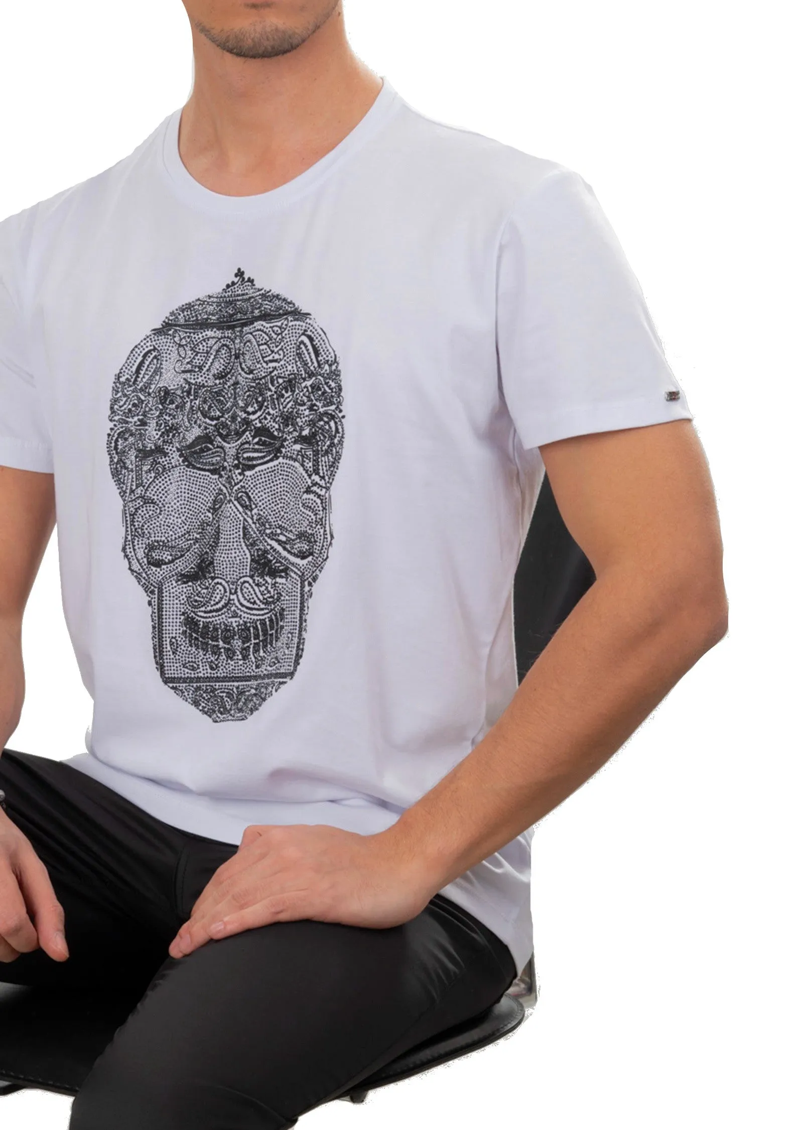 White Bandana Skull Rhinestone Tee