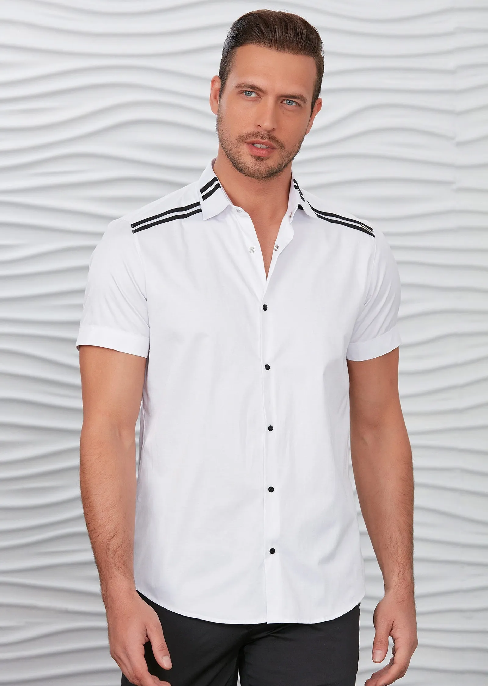 White Double Line Short Sleeve Shirt