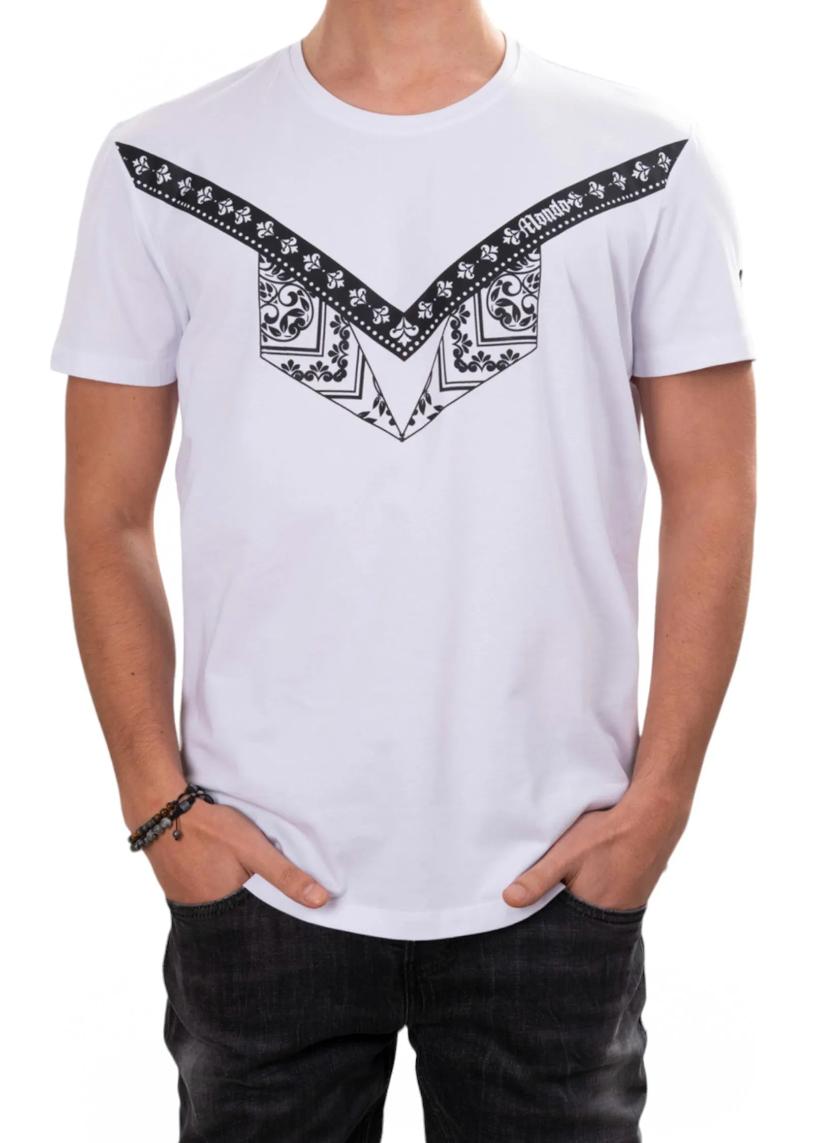 White Fleur De Lis & Bandana Print Tee