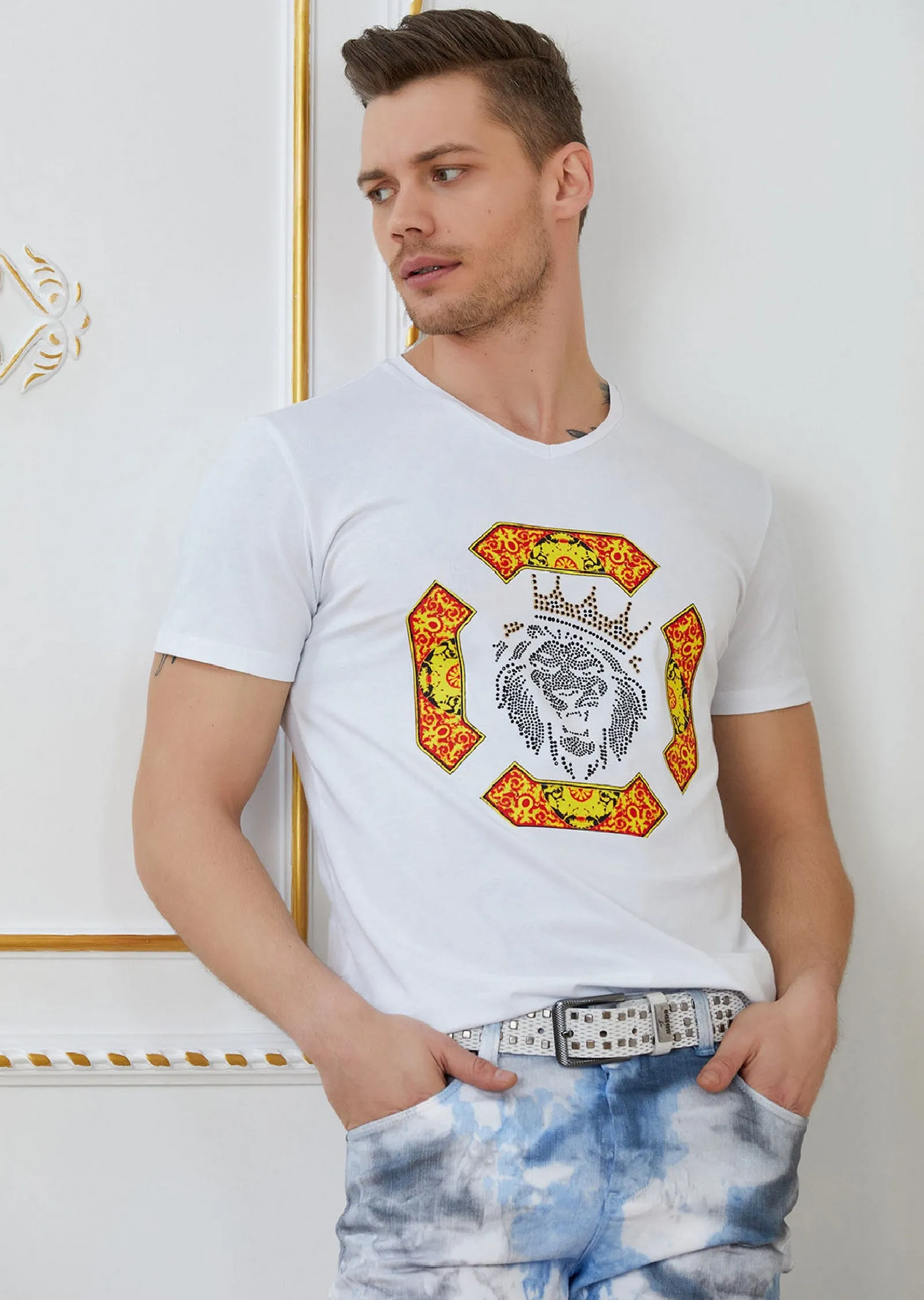 White "Lion King" Rhinestone Tee