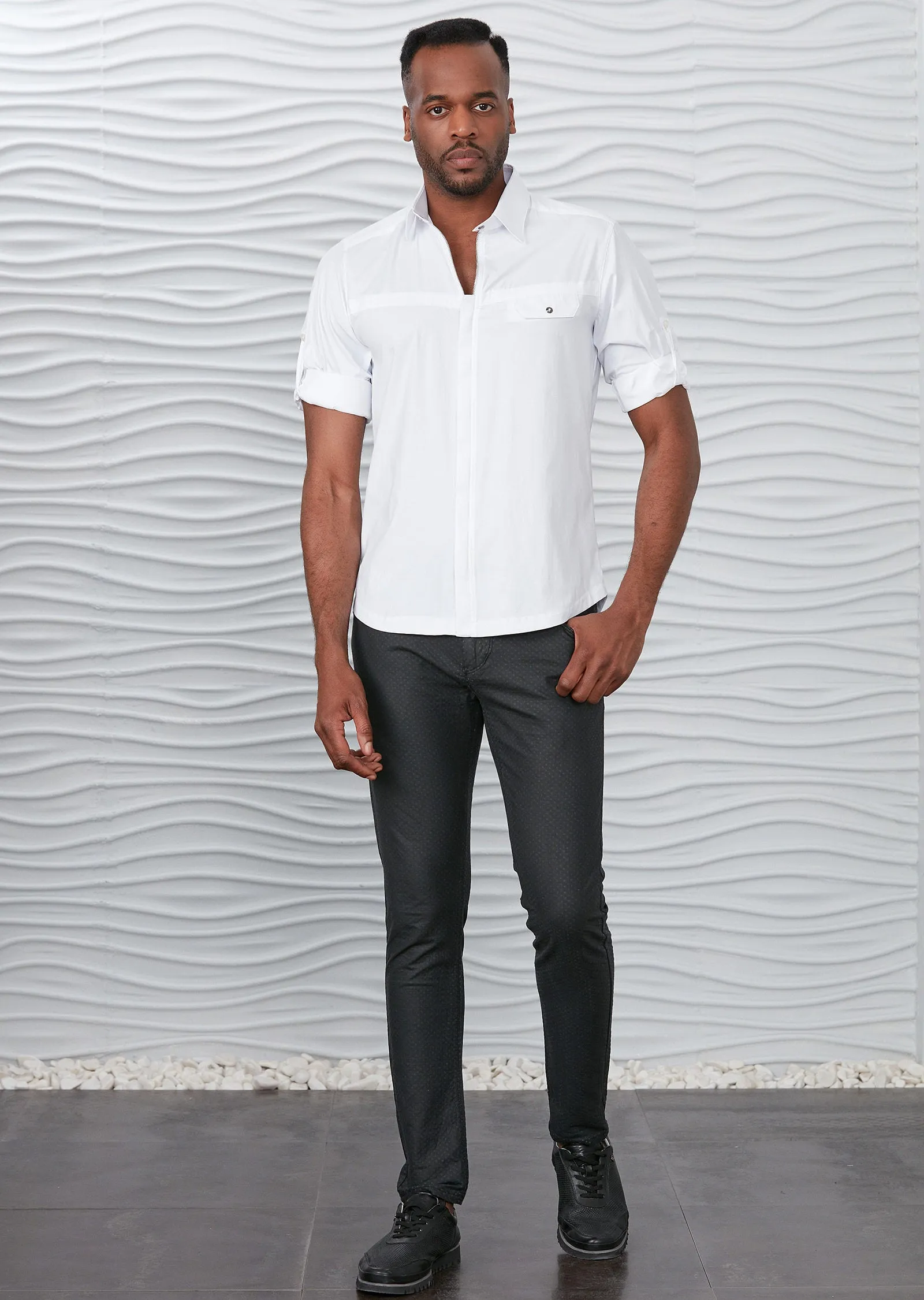 White "Upwest" Half Placket Zipper Shirt