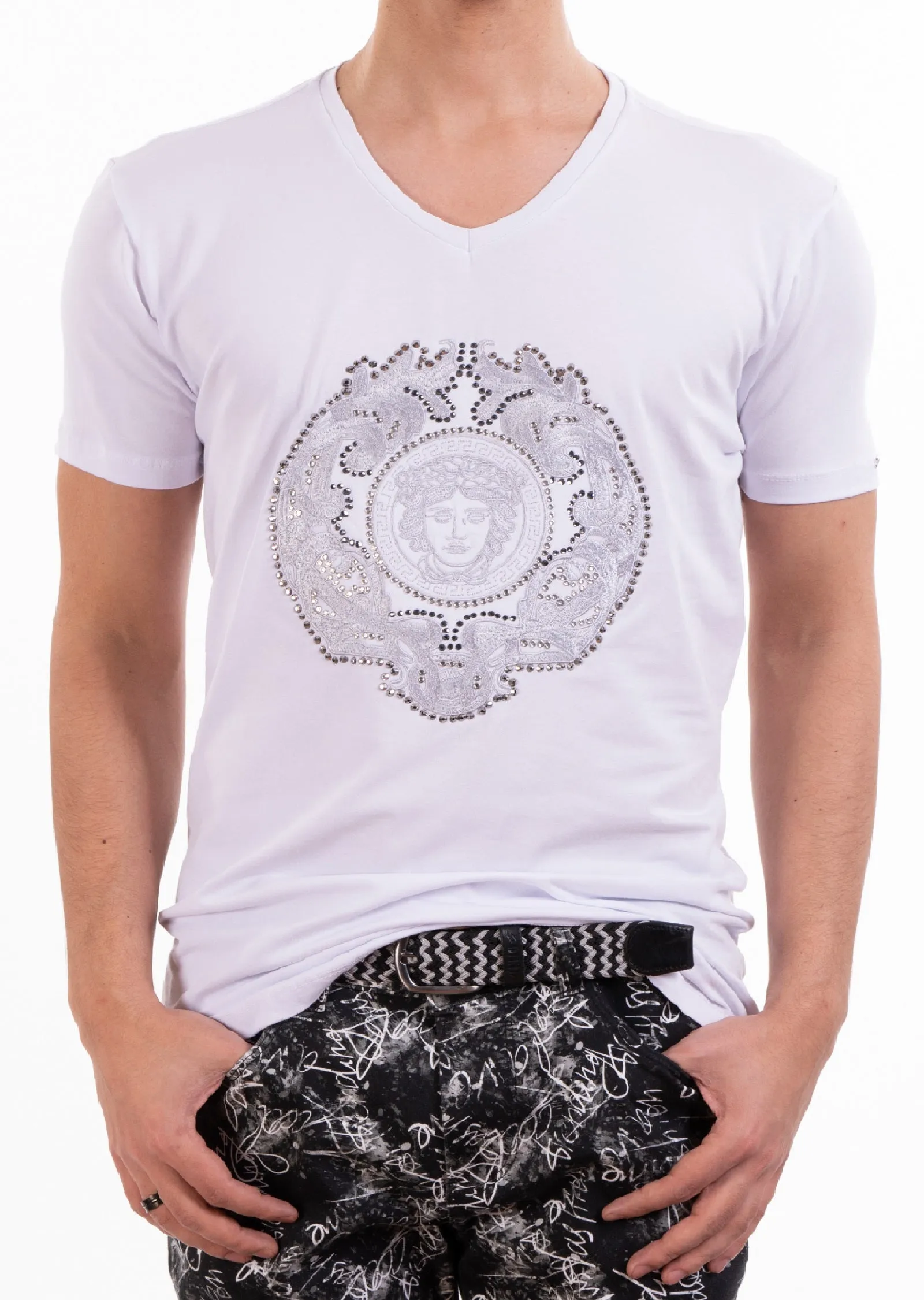 White Silver Victorian Rhinestone Tee