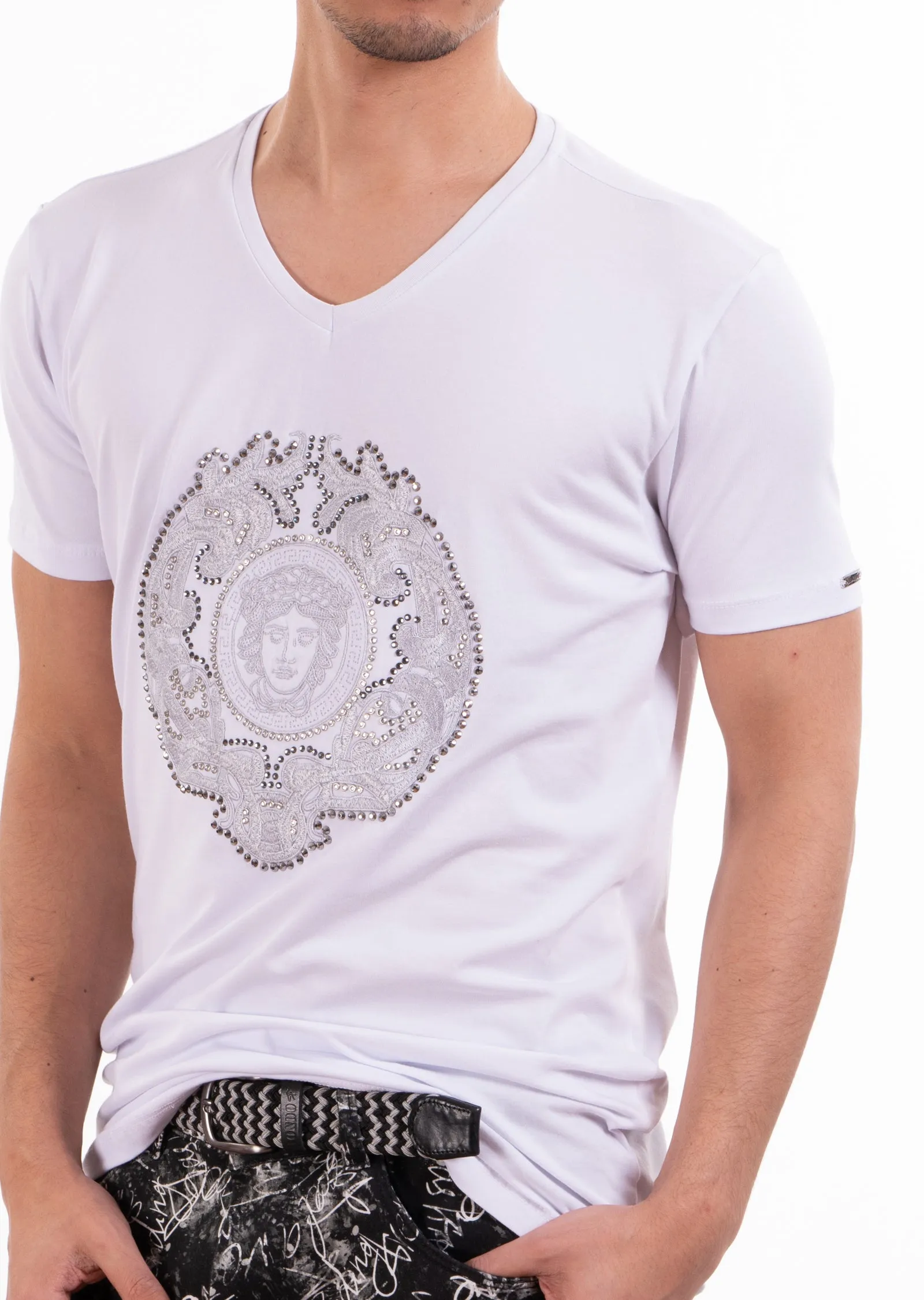 White Silver Victorian Rhinestone Tee