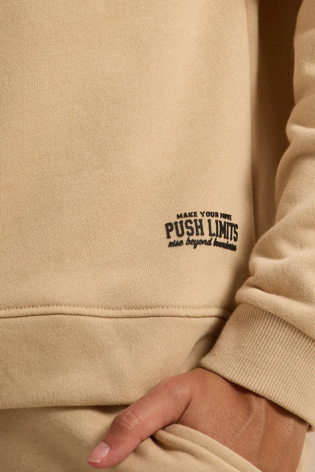 Women Beige Cut And Sew Sweatshirt