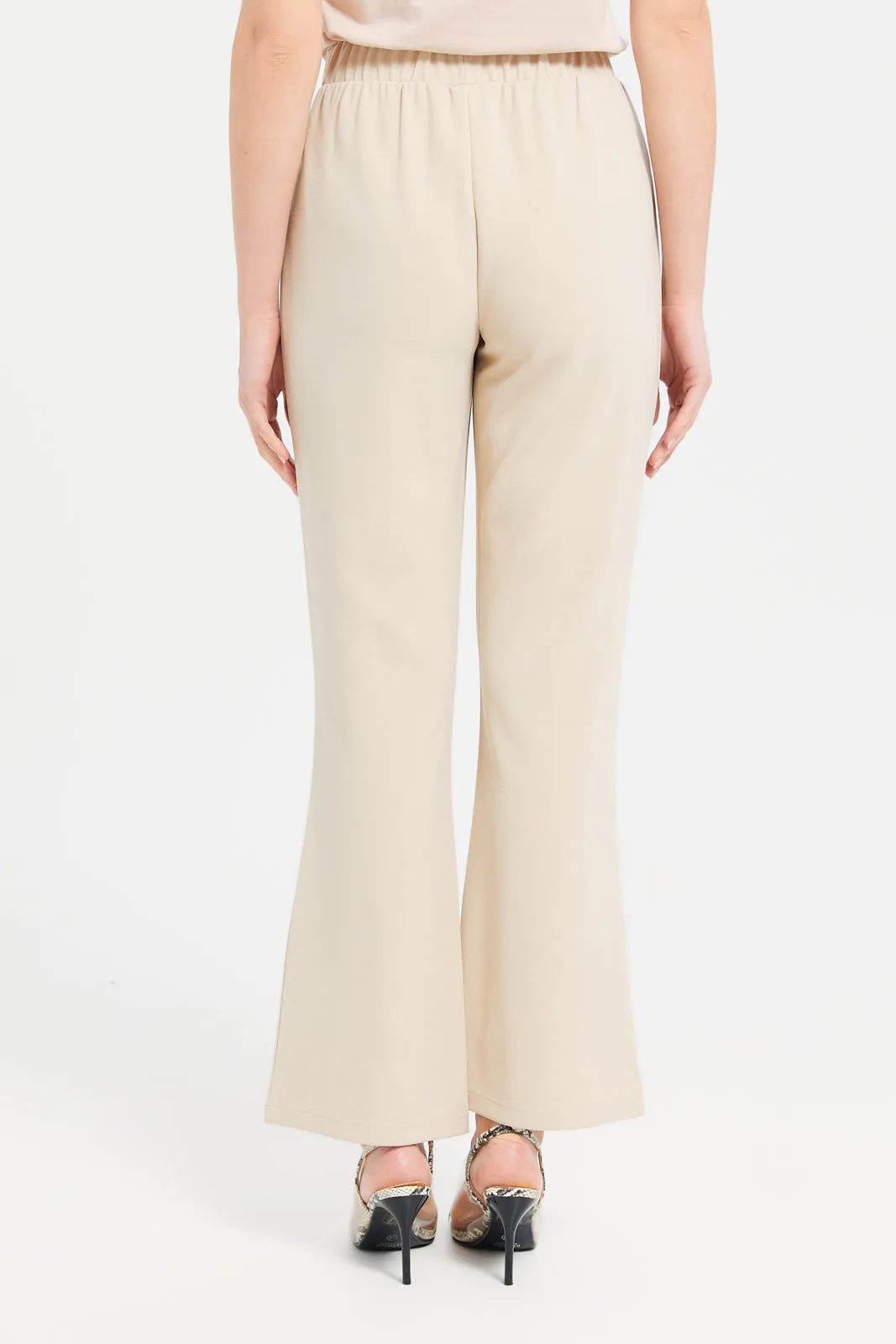 Women Beige Wide Leg Trousers