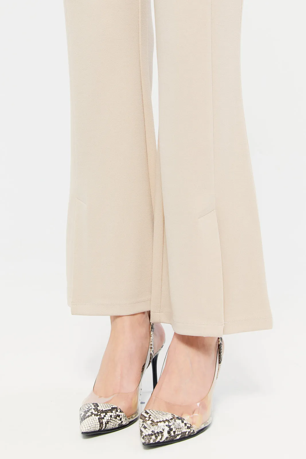 Women Beige Wide Leg Trousers