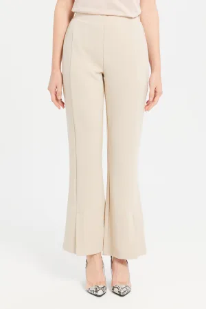 Women Beige Wide Leg Trousers