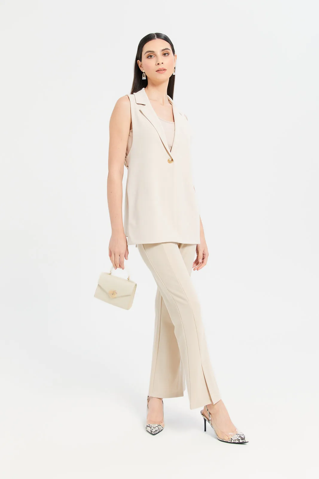 Women Beige Wide Leg Trousers