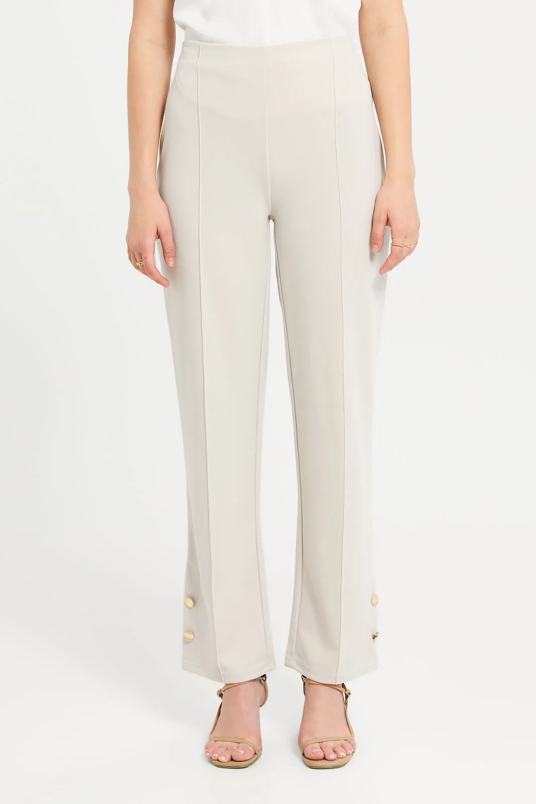 Women Cream Wide Leg Trousers