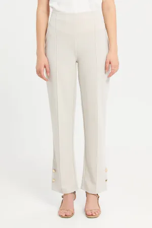 Women Cream Wide Leg Trousers