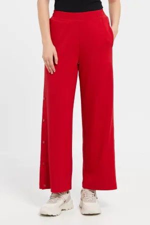 Women Red Wide Leg Trousers