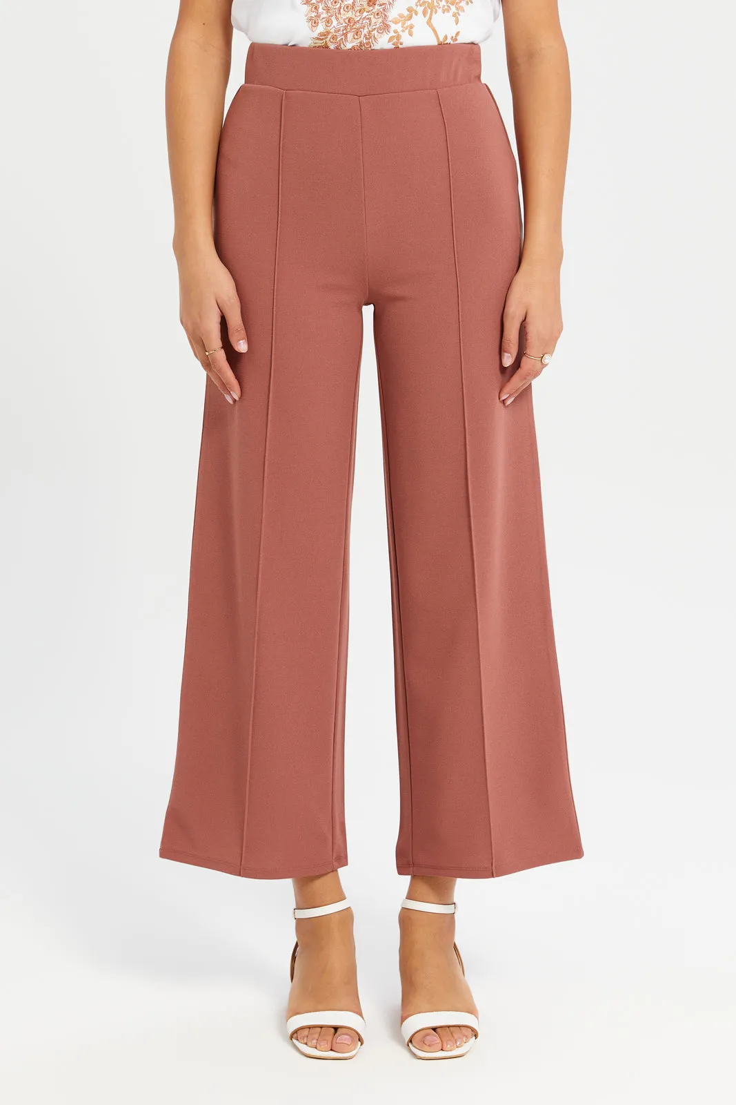 Women Taupe Wide Leg Trousers