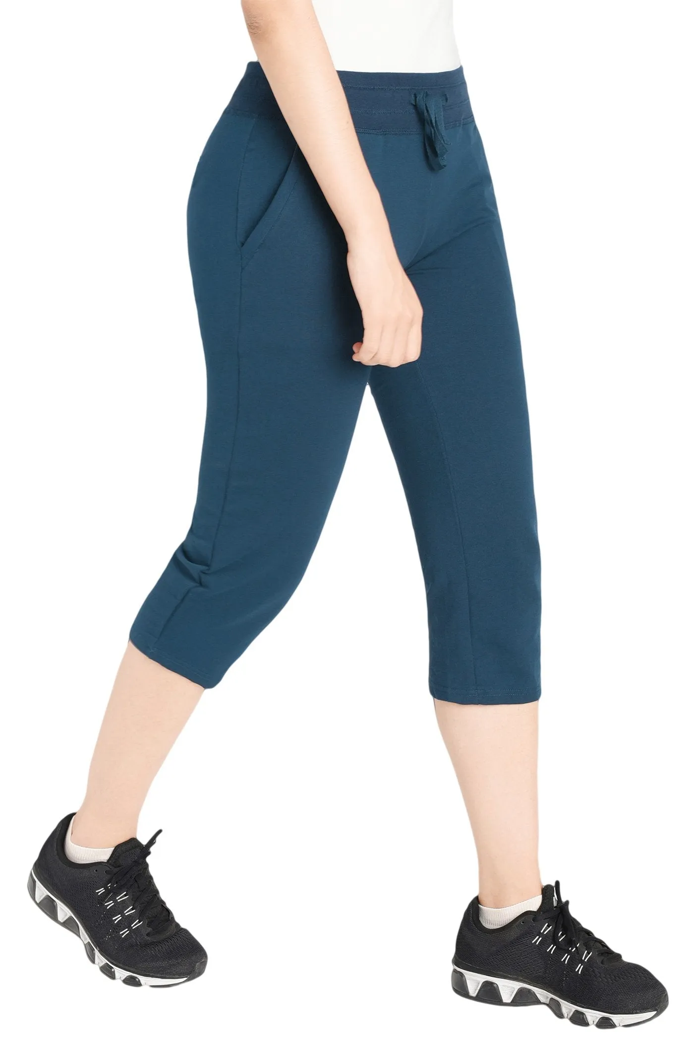 Women's Cotton Joggers Knit Capri Pants with Pockets