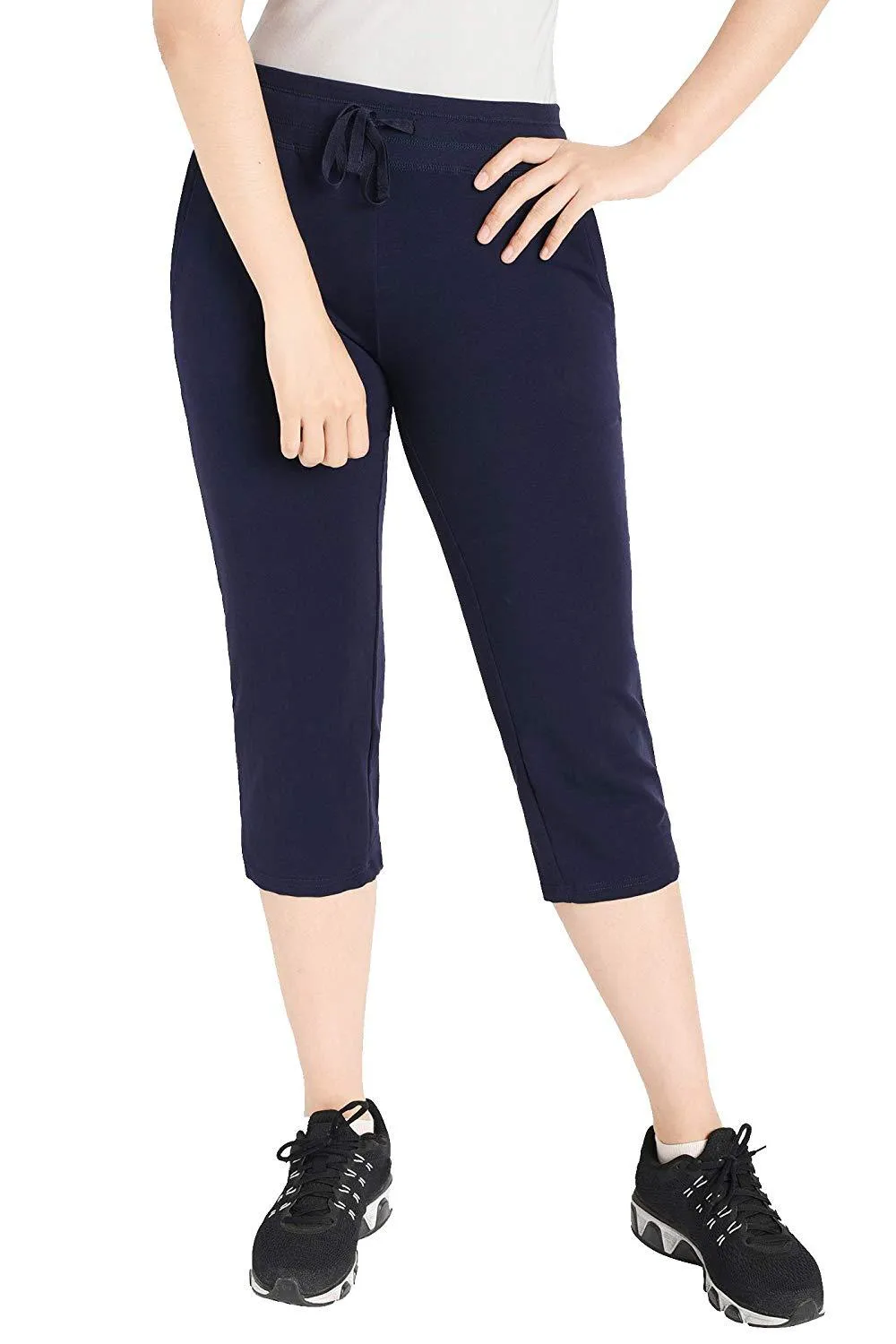 Women's Cotton Joggers Knit Capri Pants with Pockets