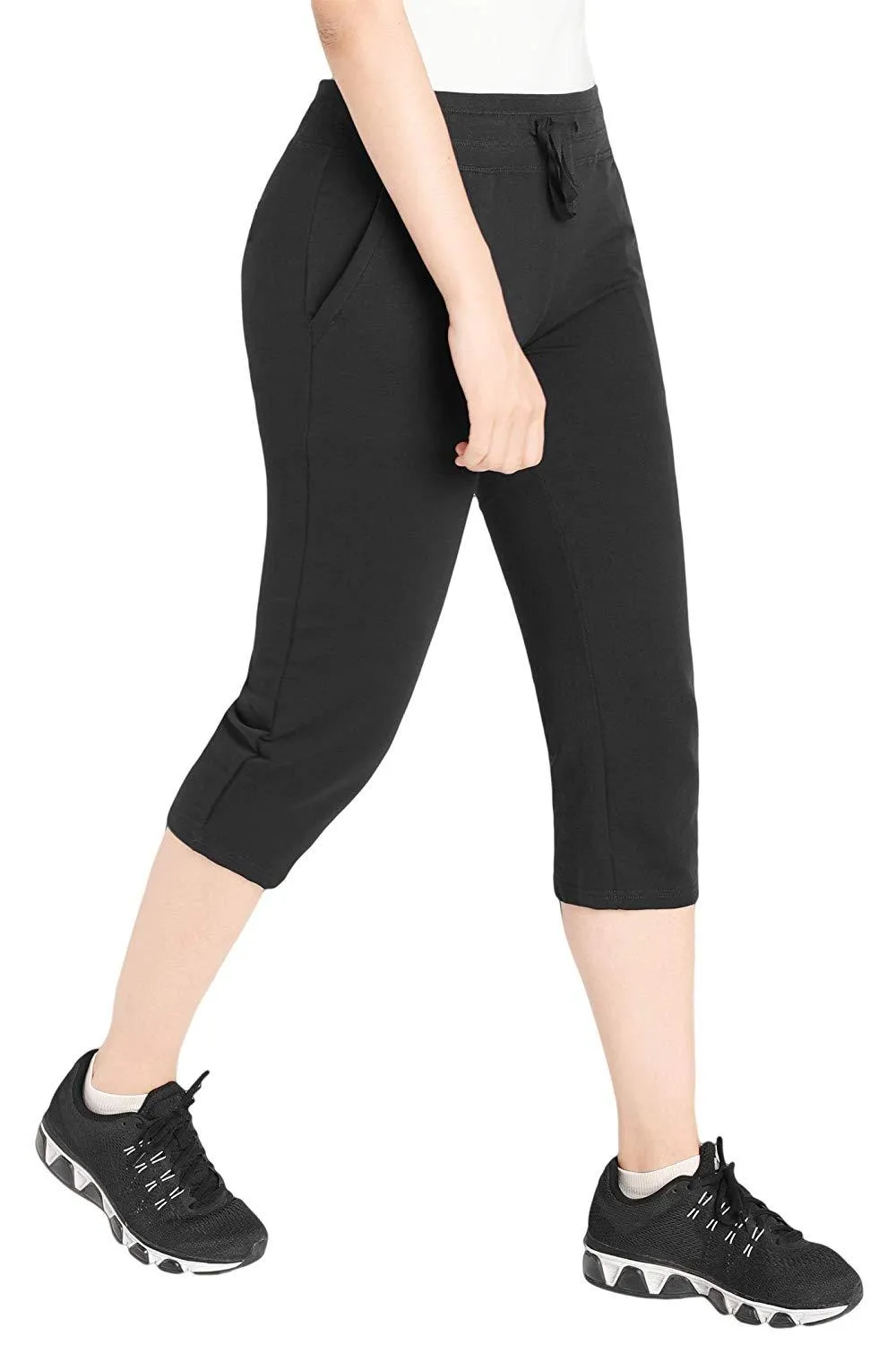 Women's Cotton Joggers Knit Capri Pants with Pockets