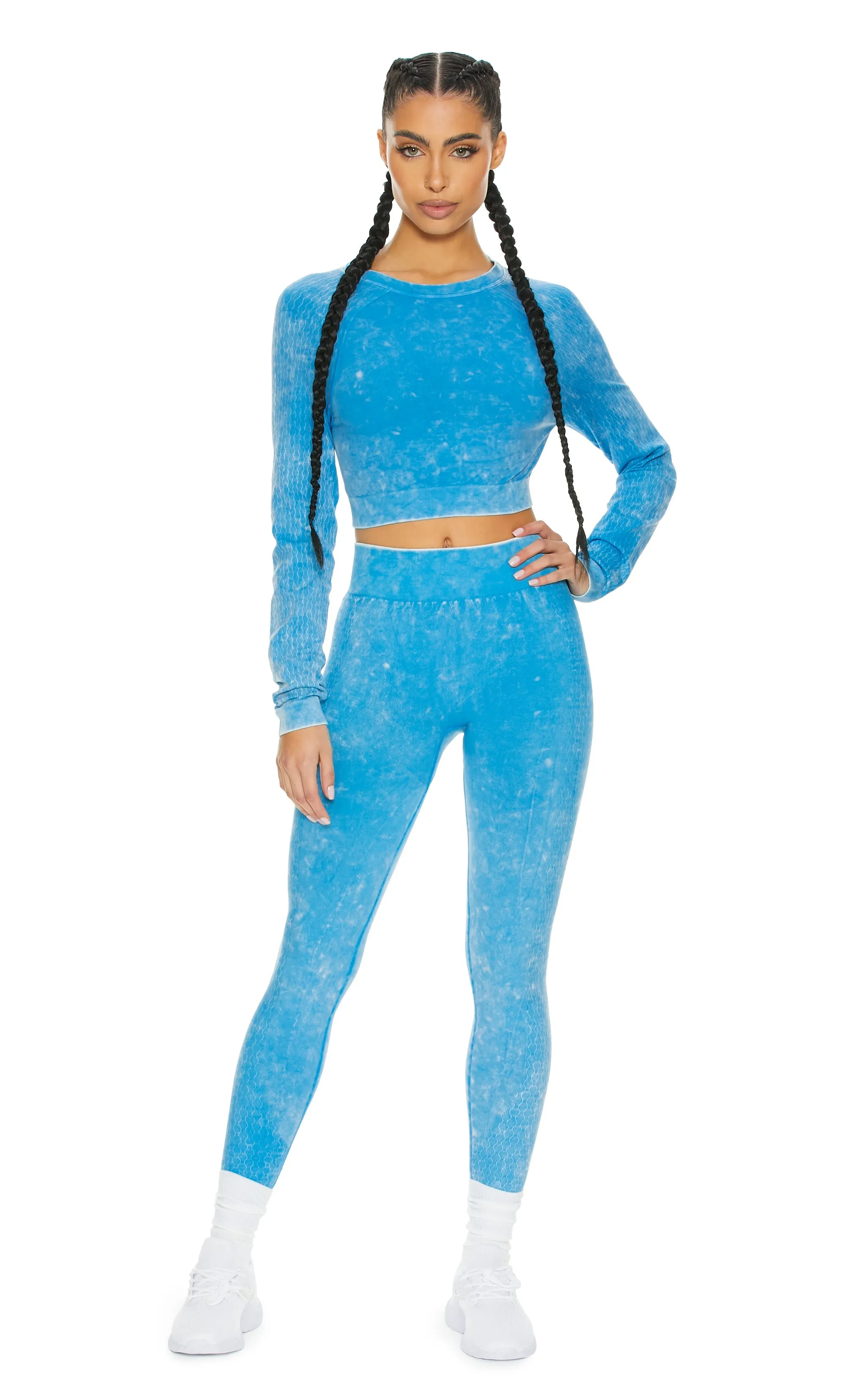 Work It Out Seamless LS Crop Top | Powerwash Hi-Litr Blue